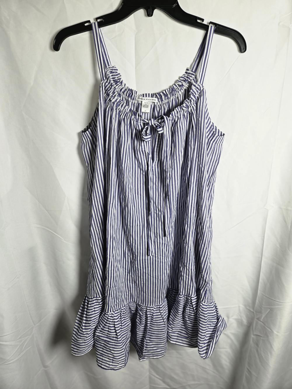Striped Sleeveless Ruffle-Hem Dress — Blue/White